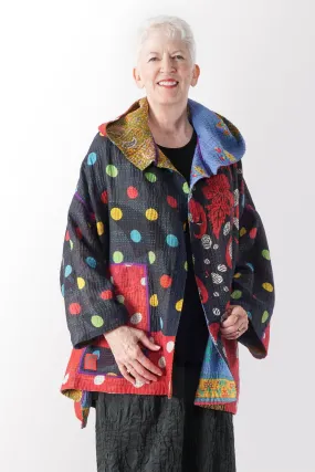 VINTAGE COTTON KANTHA HOODIE PONCHO - cv4064-0019a -