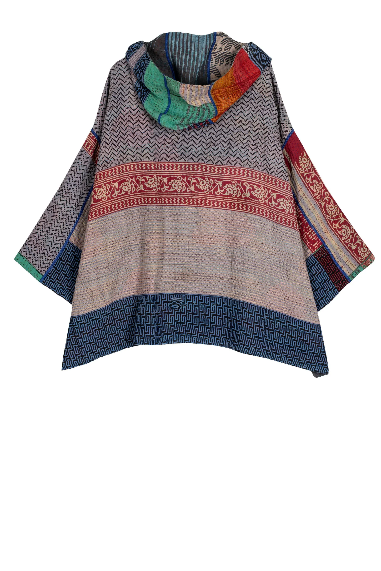 VINTAGE COTTON KANTHA HOODIE PONCHO - cv4064-0023a -