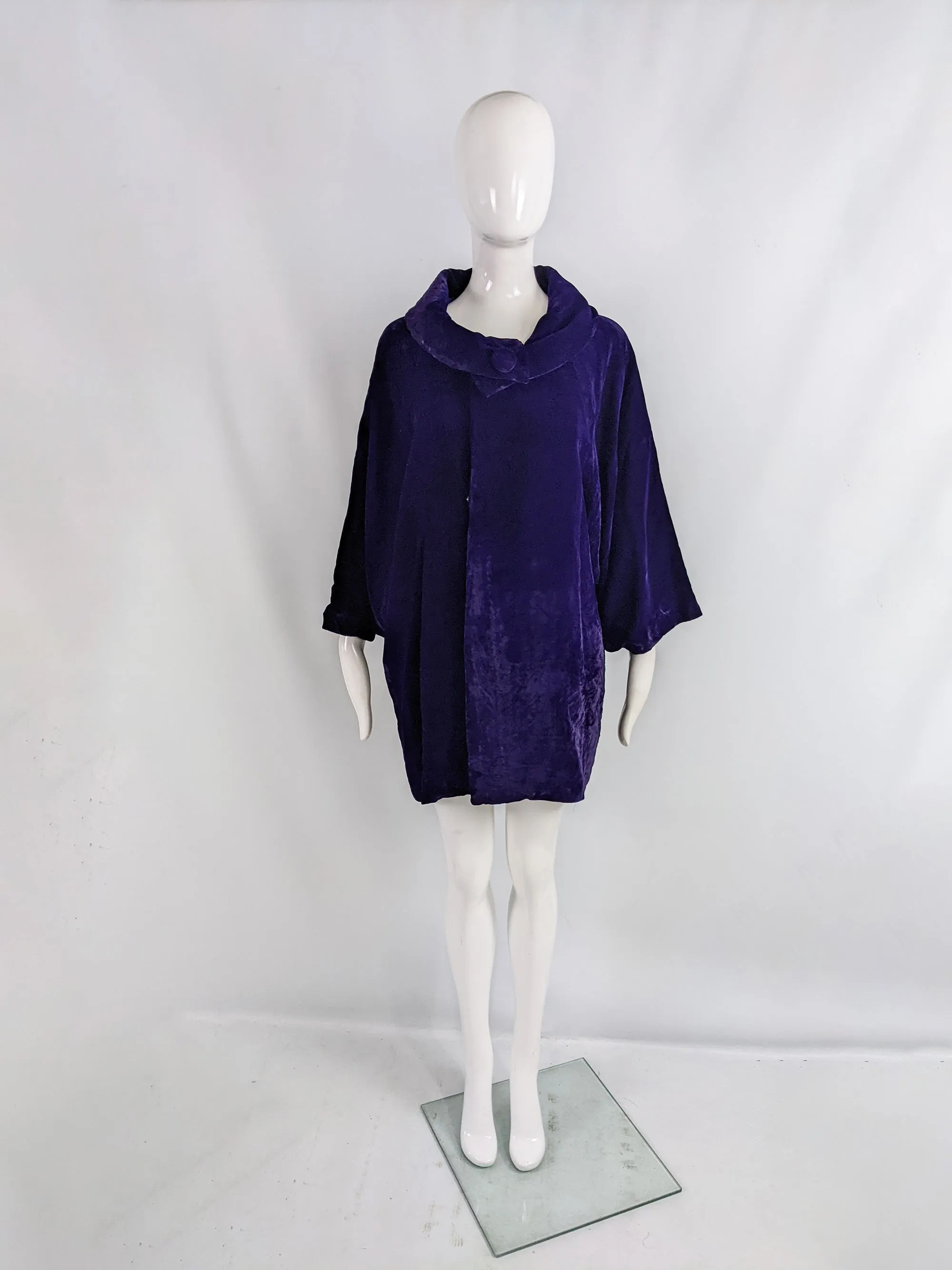 Vintage Deep Purple Velvet Batwing Evening Opera Coat, 1960s