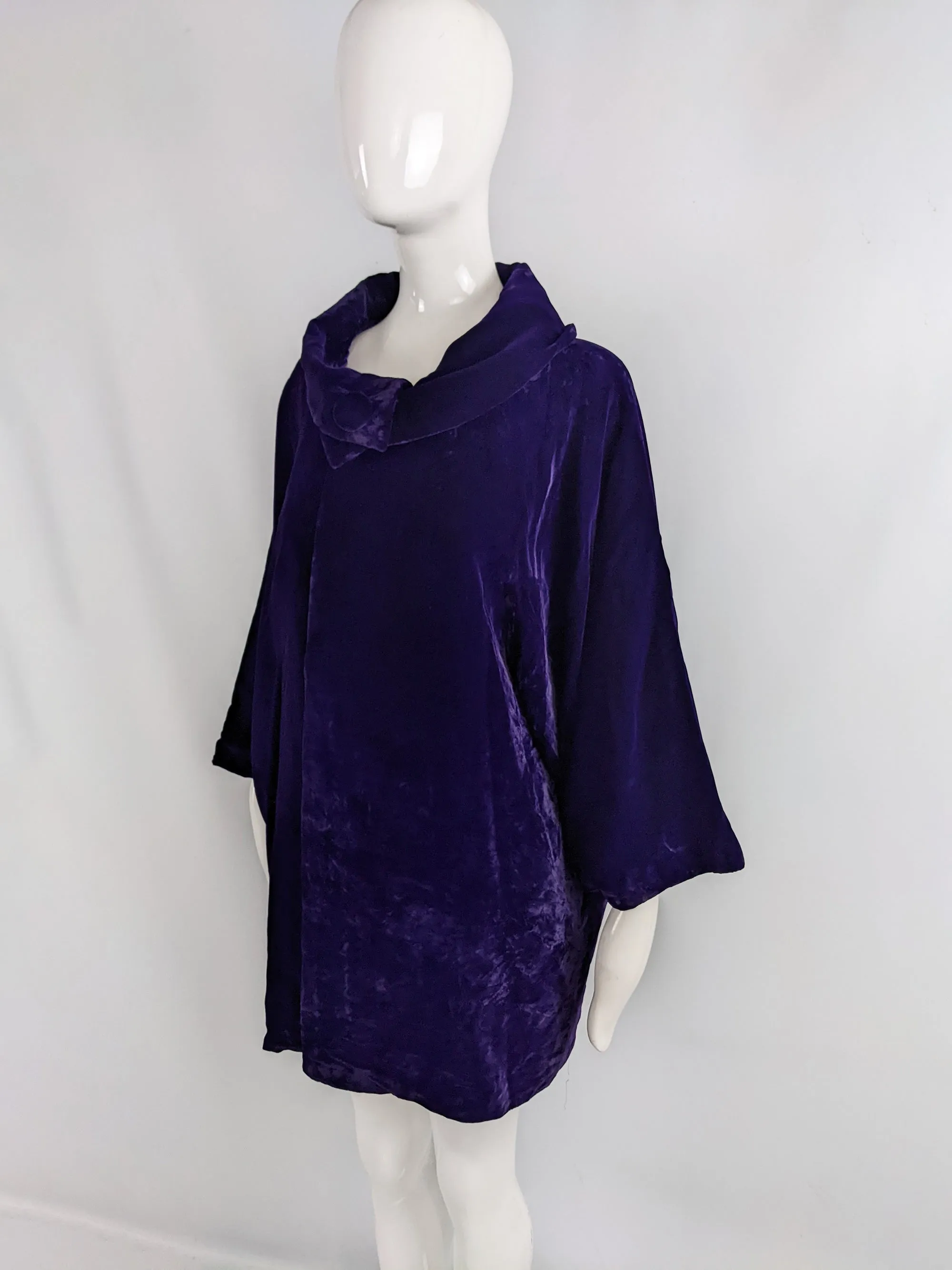 Vintage Deep Purple Velvet Batwing Evening Opera Coat, 1960s