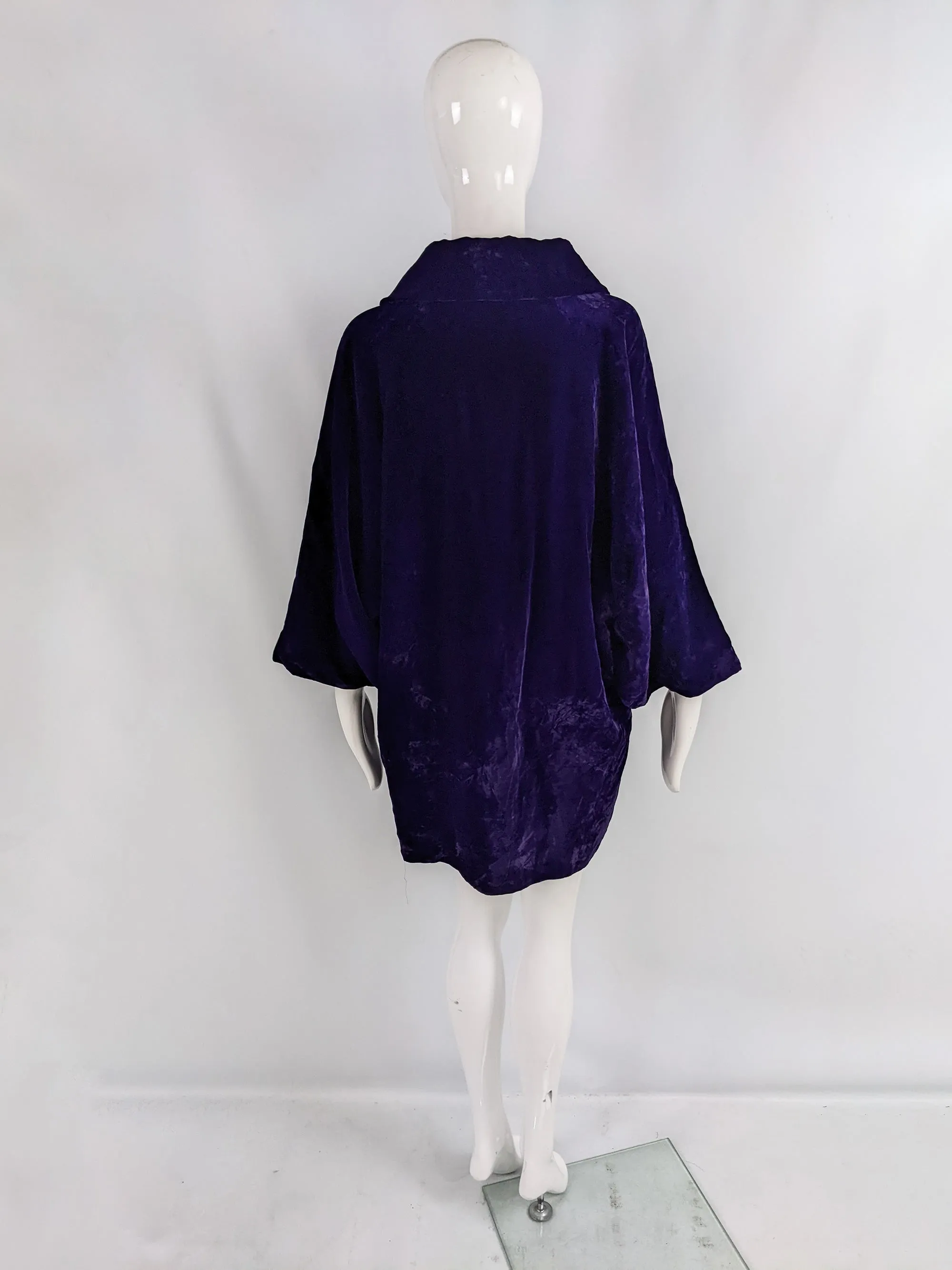 Vintage Deep Purple Velvet Batwing Evening Opera Coat, 1960s