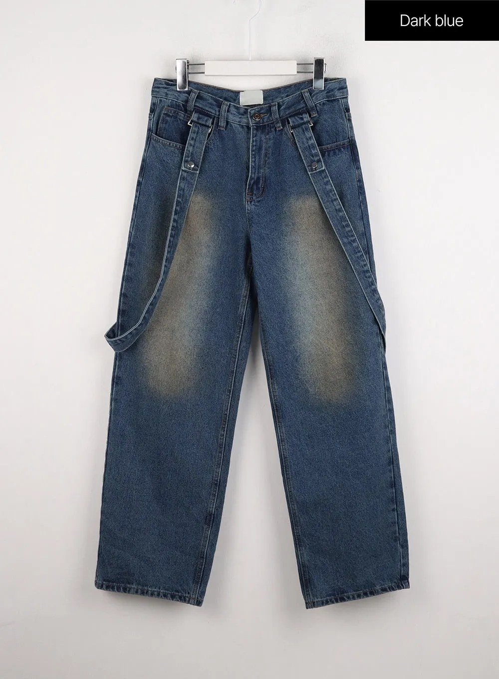 Washed Wide Leg Strap Jeans ID306