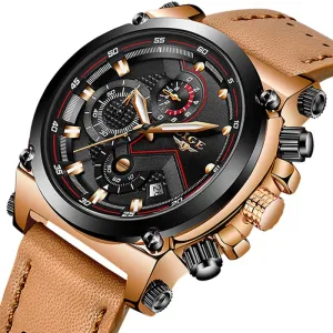 Waterproof Quartz Wristwatches for Men with Leather Strap