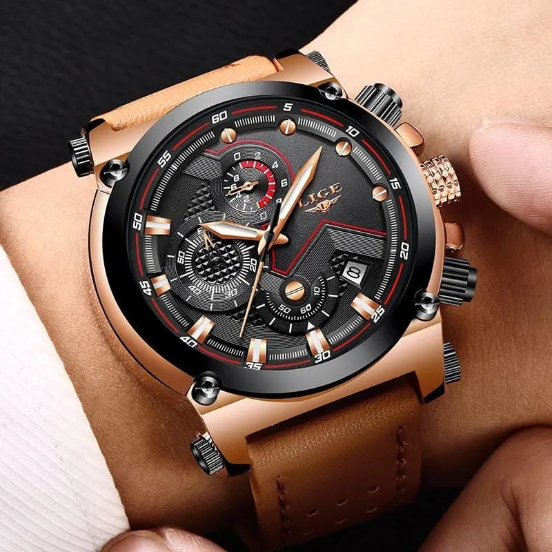 Waterproof Quartz Wristwatches for Men with Leather Strap