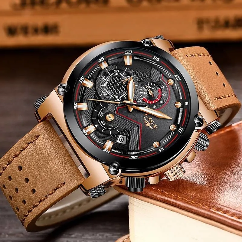 Waterproof Quartz Wristwatches for Men with Leather Strap