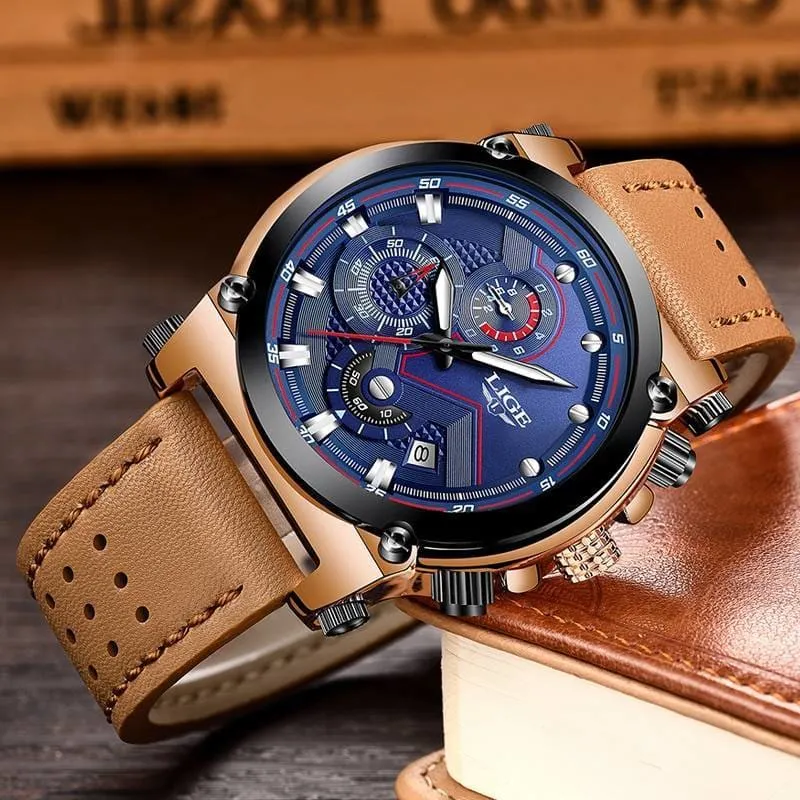 Waterproof Quartz Wristwatches for Men with Leather Strap