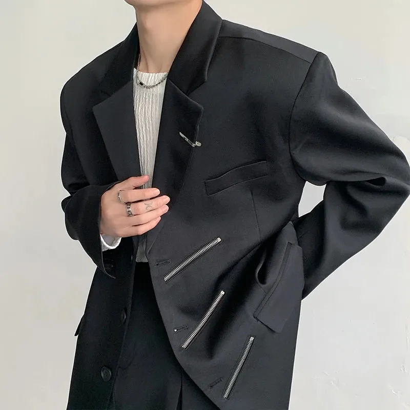 Wiaofellas  -  Oversized Black Blazer Men High-end Fashion Leisure Suit Jackets Multi-zippers Male Streetwear Casual Korean All-match Suit