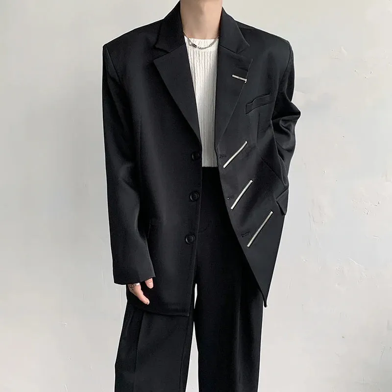 Wiaofellas  -  Oversized Black Blazer Men High-end Fashion Leisure Suit Jackets Multi-zippers Male Streetwear Casual Korean All-match Suit