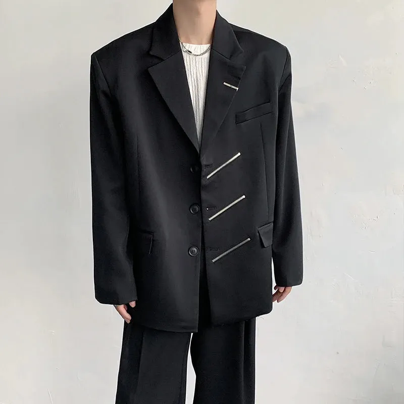 Wiaofellas  -  Oversized Black Blazer Men High-end Fashion Leisure Suit Jackets Multi-zippers Male Streetwear Casual Korean All-match Suit