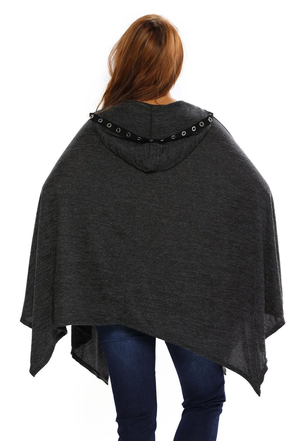 Women Black Grommet Lace-up Poncho Cape