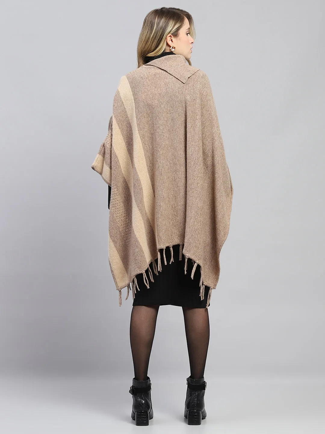 Women Khaki Solid Poncho