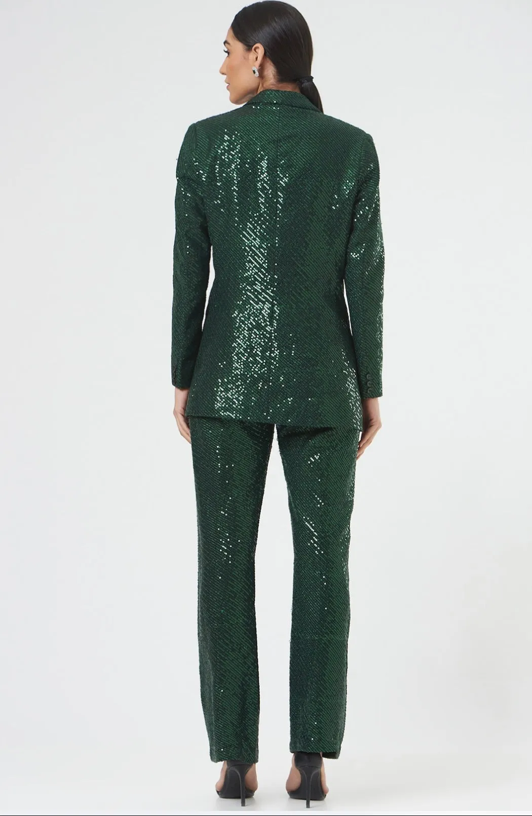 Women's Office Party Green Sequin Suit