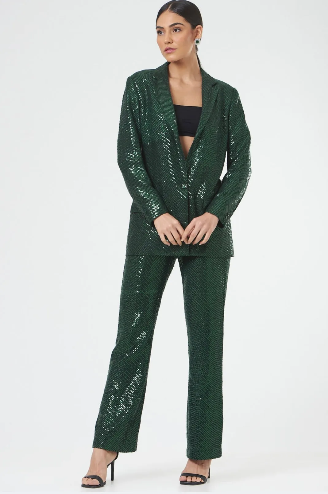 Women's Office Party Green Sequin Suit