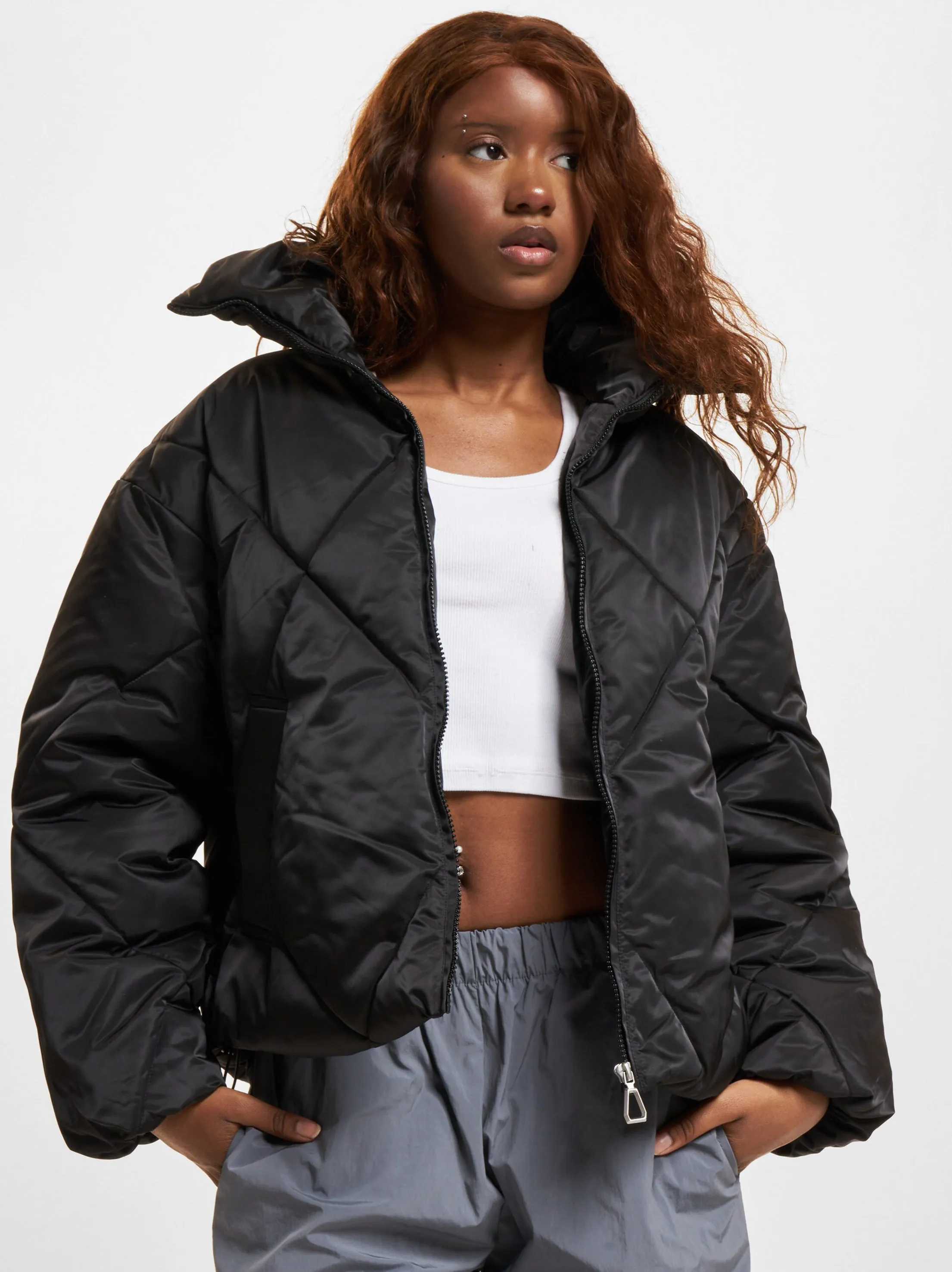 Women's Quilted Puffer Jacket,Black