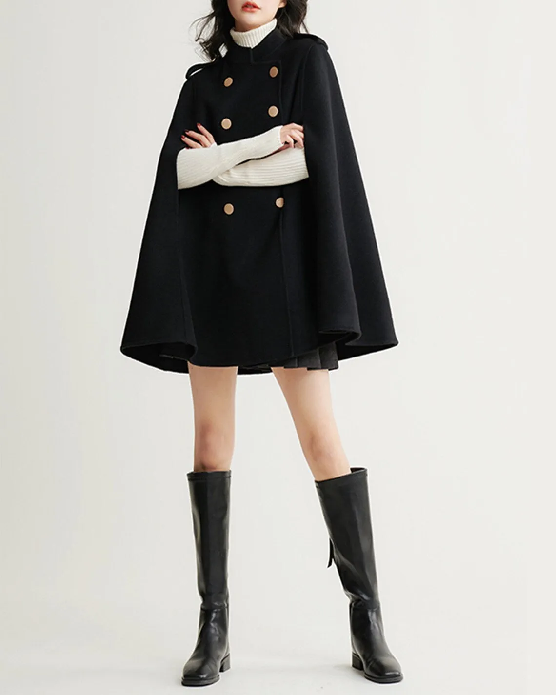 Wool cape coat, wool poncho, wool cloak jacket, winter coat, wool cloak(Y2379)