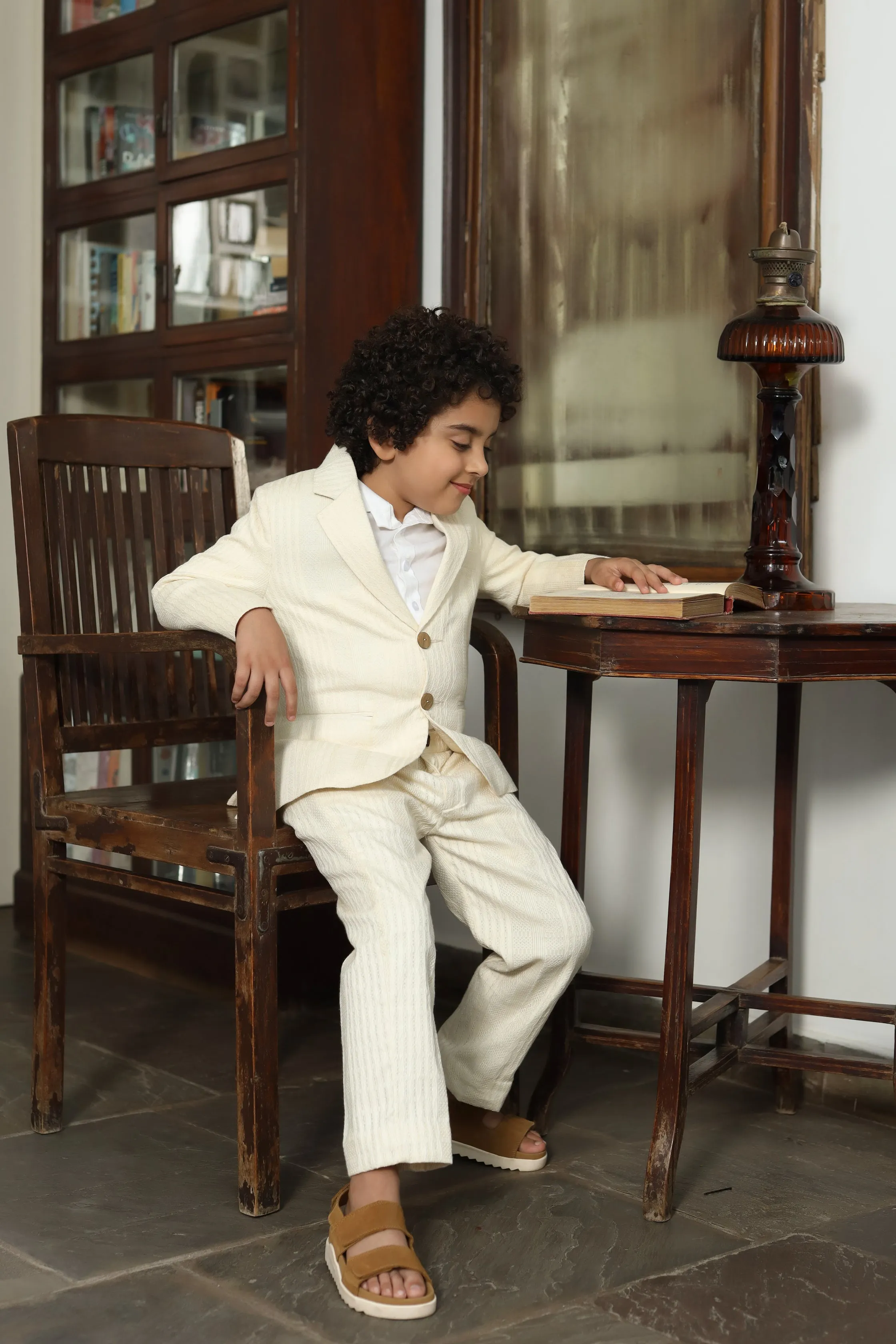 Ziba - Organic Cotton Dobby Blazer Trouser Set For Boys