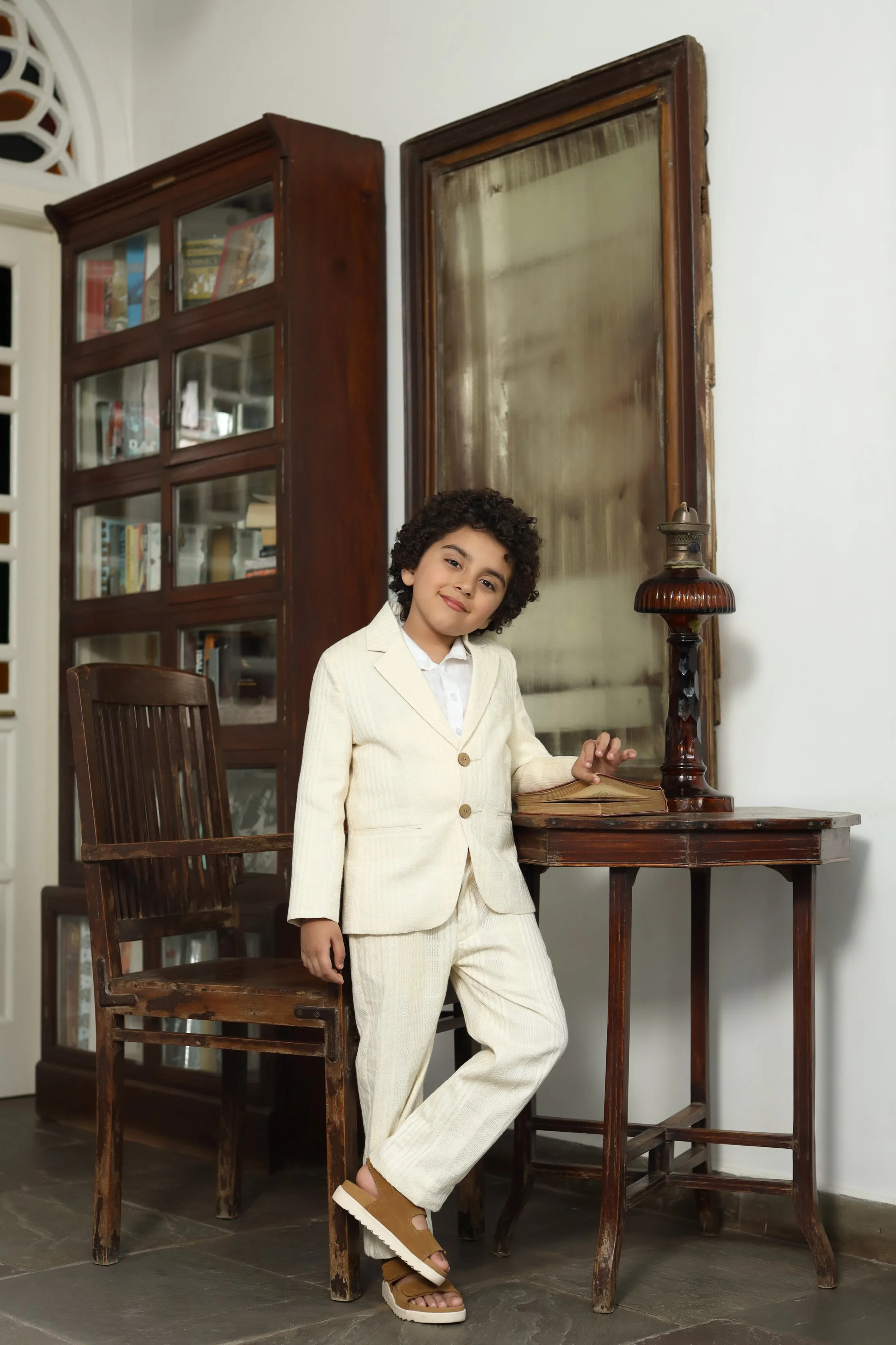 Ziba - Organic Cotton Dobby Blazer Trouser Set For Boys