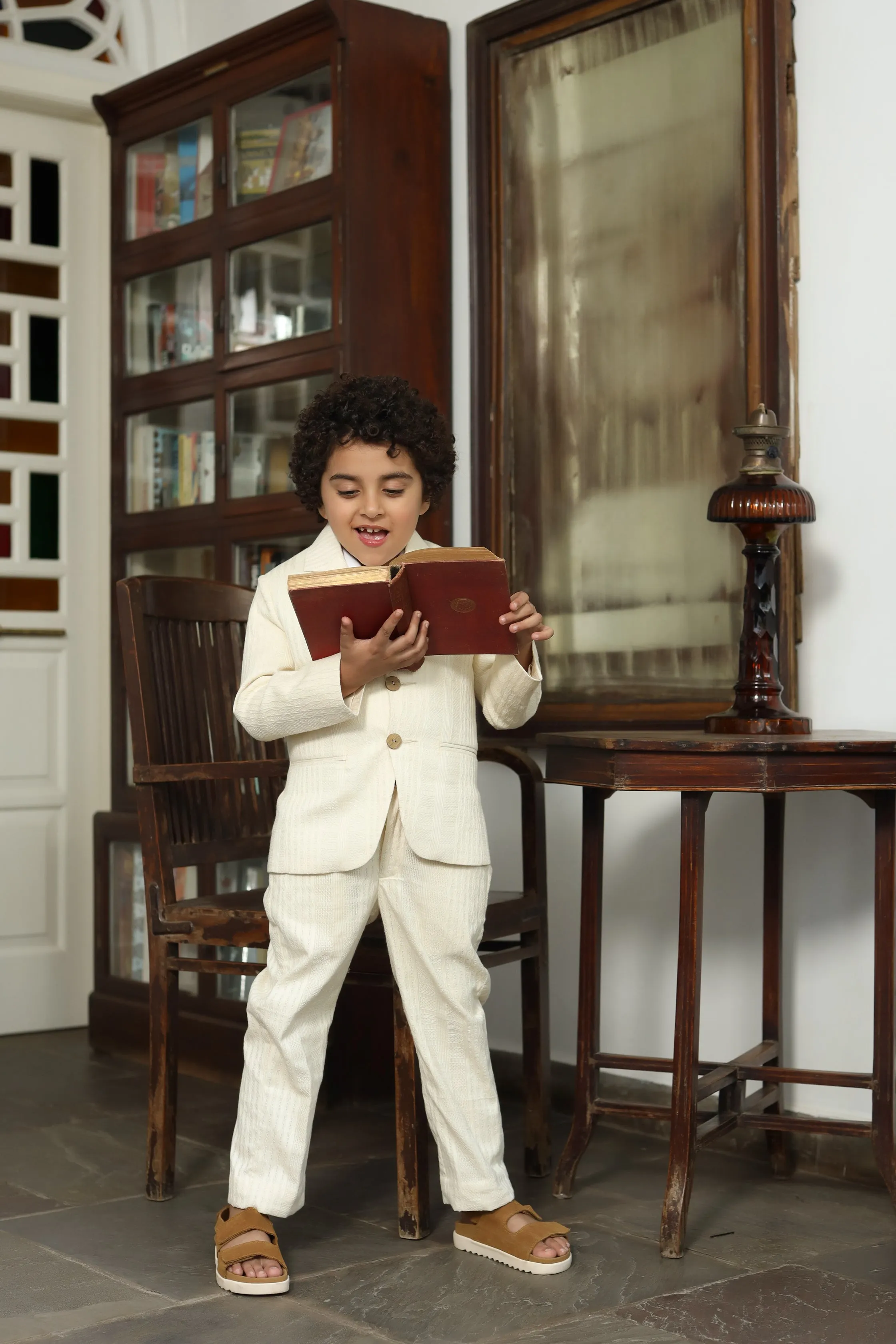 Ziba - Organic Cotton Dobby Blazer Trouser Set For Boys