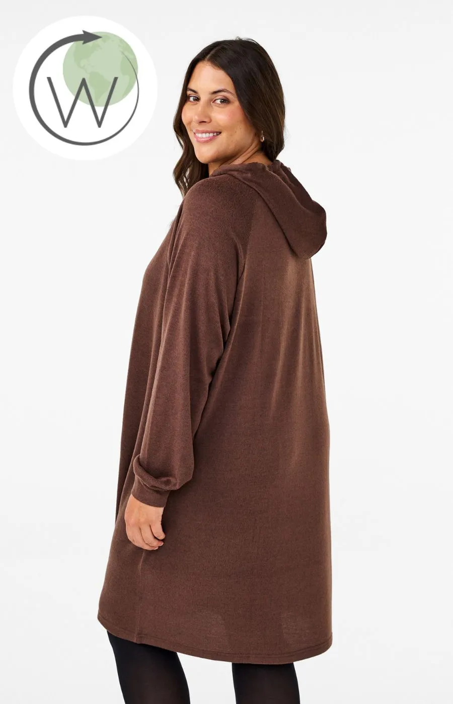 Zizzi Lucca Hooded Dress in Brown