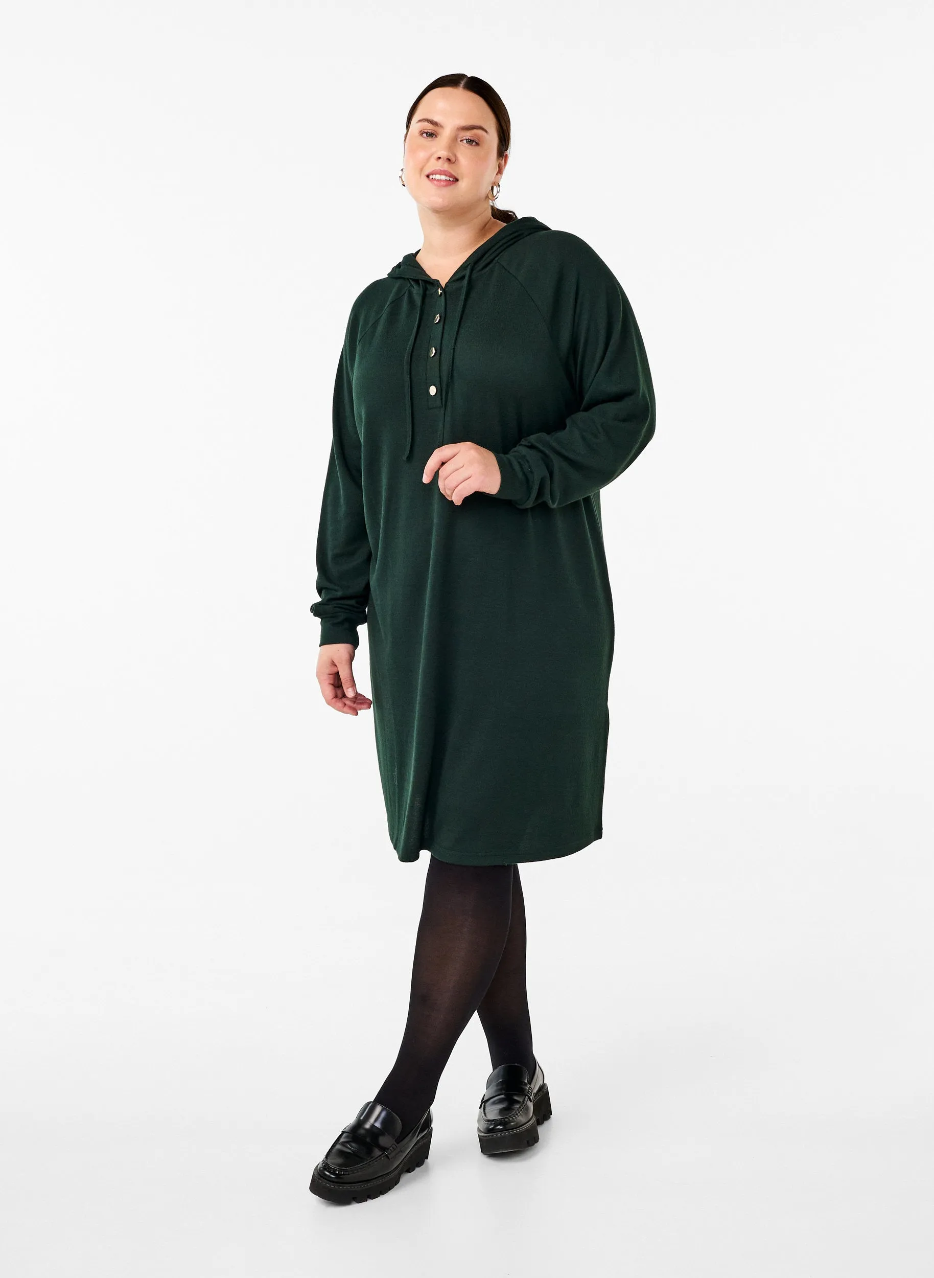 Zizzi Lucca Hooded Dress in Green